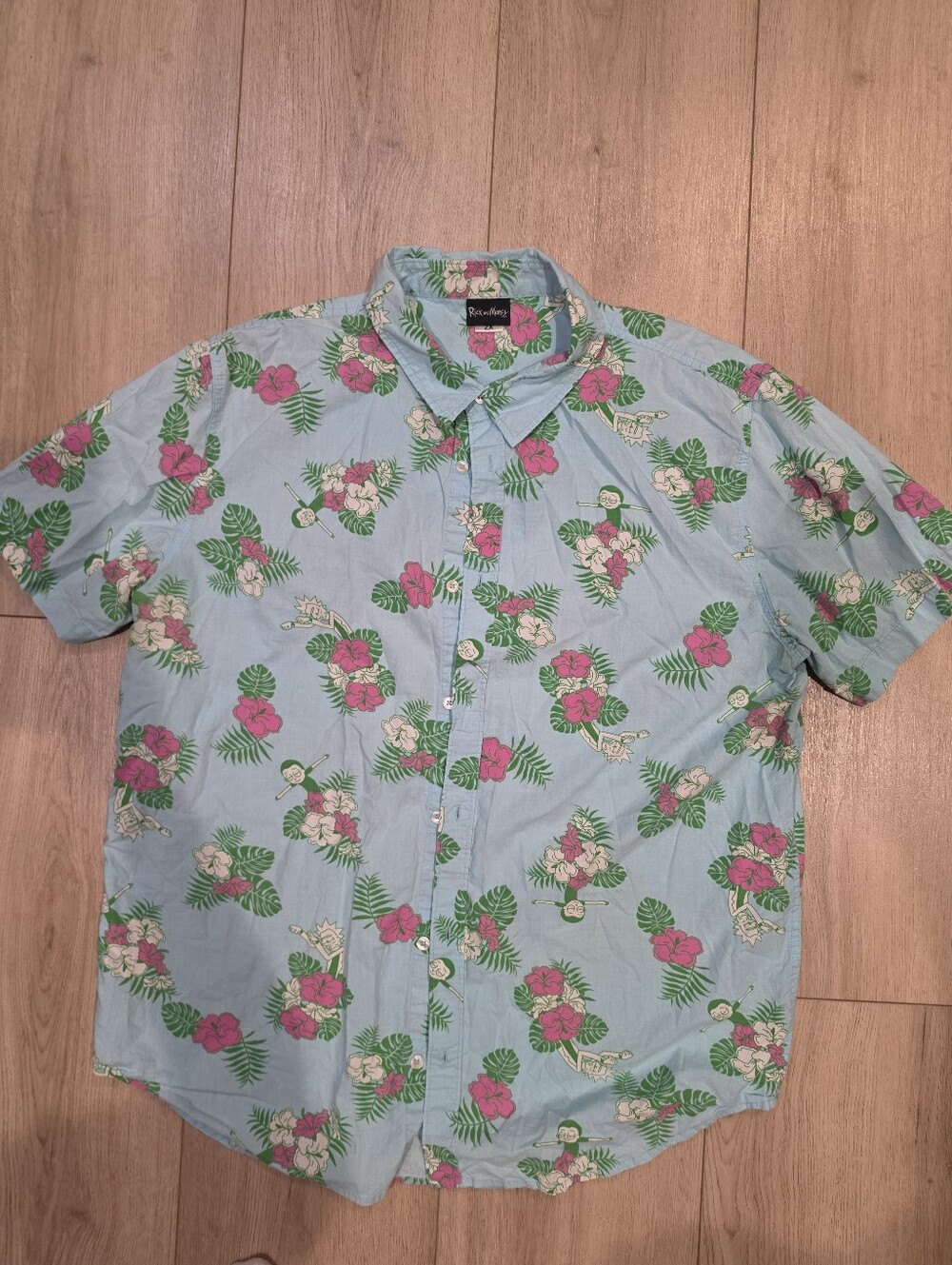 Rick and Morty Adult Swim Hawaiian Floral Button Down Shirt 2X